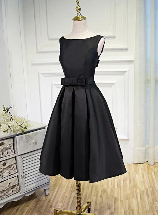 Everyday Glamour Black elegant cute simple knee-length mid-length satin homecoming dress prom dress evening dress party dress gh188