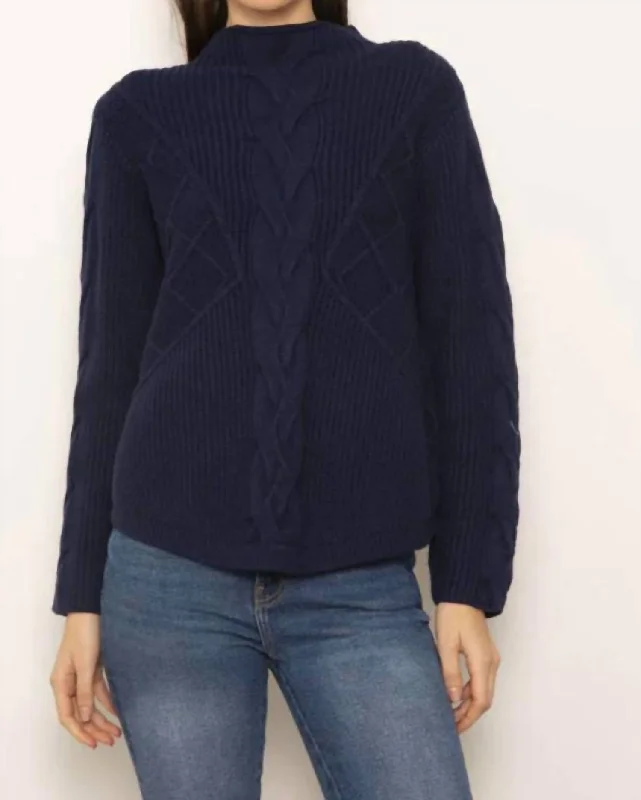 Affordable Trendy Clothes For Women Limited Time Offers Palma Cable Turtleneck Sweater In Navy Affordable Trendy Clothes For Women Limited Time Offers Palma Cable Turtleneck Sweater In Navy