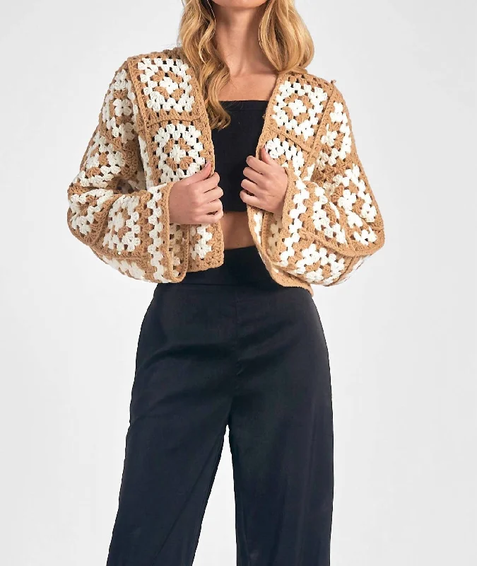 Fashion Deal Crochet Cardigan In Beige White