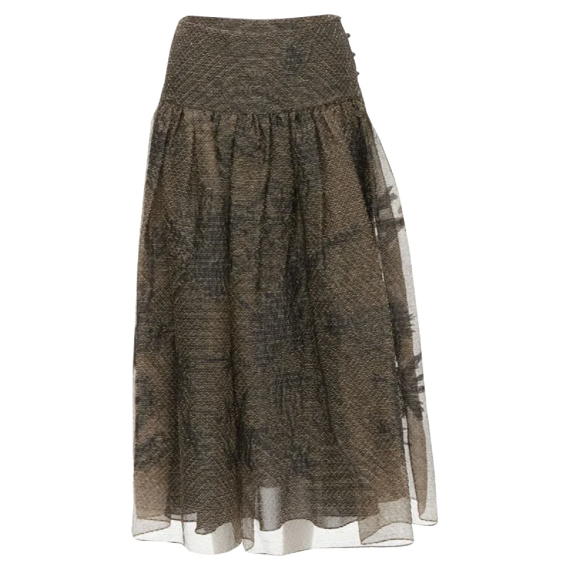 Refined Simplicity Christian Dior linen silk leaf pattern faille full skirt