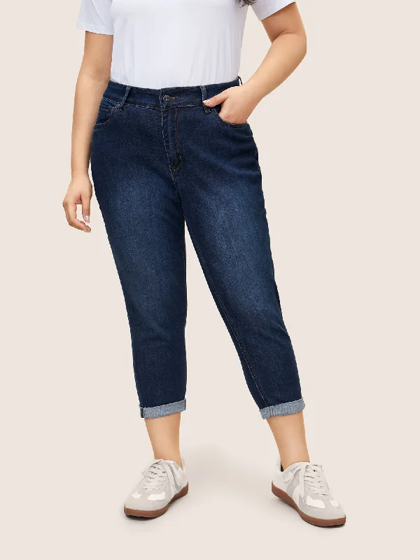 Stay Ahead In Style Very Stretchy High Rise Dark Wash Cropped Jeans