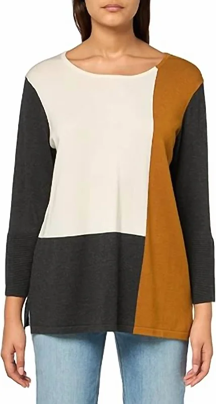 Women's Comfortable Clothes For Weekends Holiday Attire Sale Color Block Sweater In Copper/cream Women's Comfortable Clothes For Weekends Holiday Attire Sale Color Block Sweater In Copper/cream