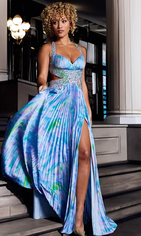 Fashion For Every Occasion Jovani 38722 - Satin Print Detail Long Dress