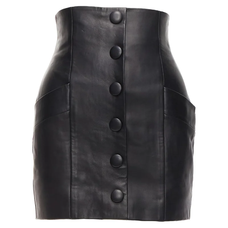 Statement Piece Balmain lambskin leather button high waisted mini skirt