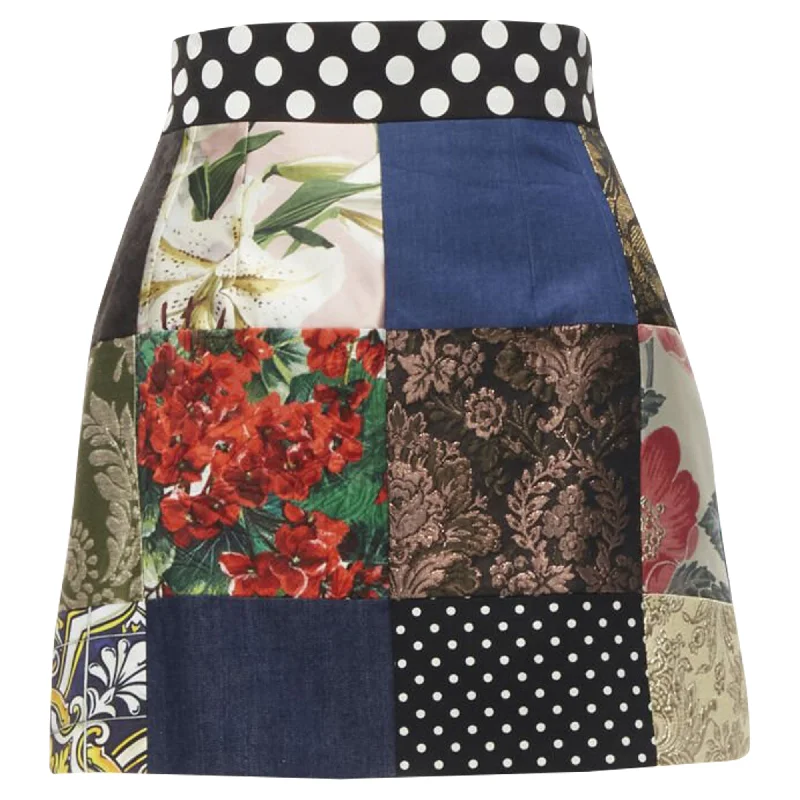 Elegant Contour Dolce & Gabbana Patchwork floral jacquard short skirt