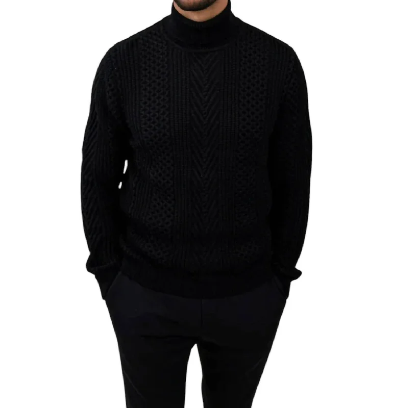 Classic Women's Fashion Cable Knit Turtleneck Sweater In Black