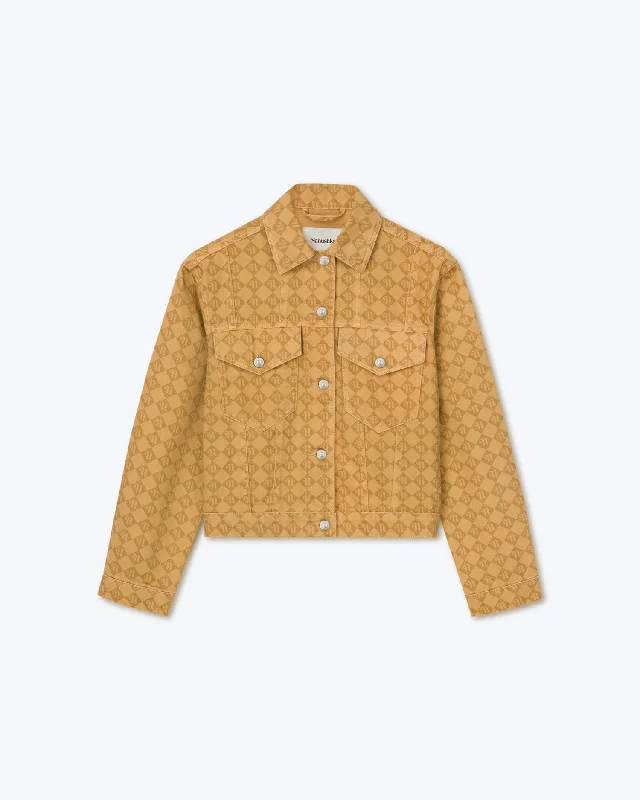 Tailored Clothing For Women Hot Trends Maren - Sale Laser Faded Monogram Camel Jacket - Denim Tailored Clothing For Women Hot Trends Maren - Sale Laser Faded Monogram Camel Jacket - Denim