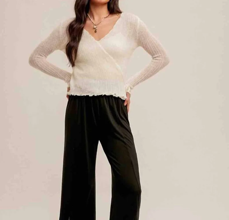 Spring Wardrobe Pointelle Tie Waist Sweater In Off White