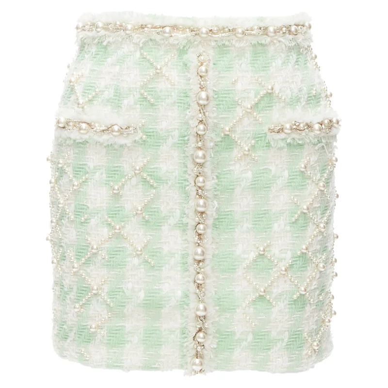 Women's Everyday Attire Current Trends Balmain tweed pearl embellished preppy mini skirt Women's Everyday Attire Current Trends Balmain tweed pearl embellished preppy mini skirt
