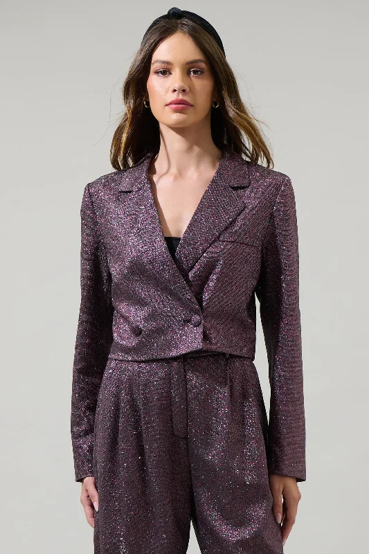 Travel Essentials Ashton Glitter Cropped Button Blazer