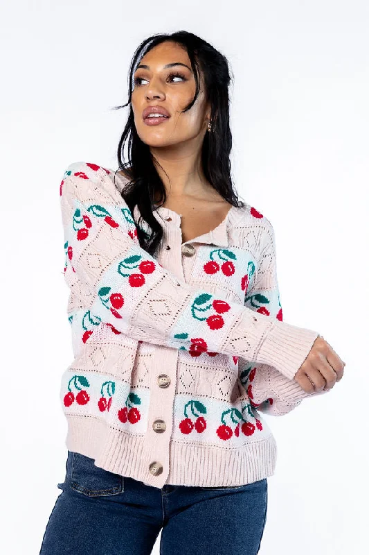 Seasonal Fashion Cherry Happy Blush Cardigan