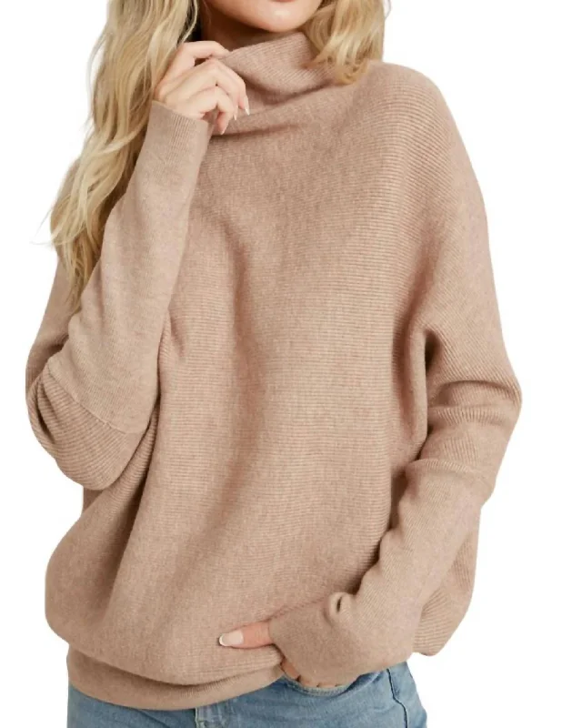 Imeless Style Slouch Neck Dolman Sweater In Latte