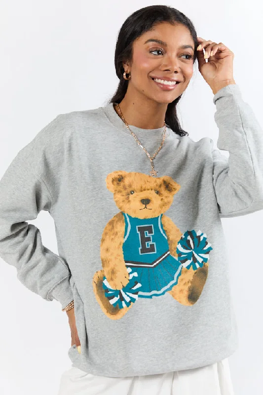 Women's Trendy Attire Chic Urban Fashion Look Vintage Green and Black Cheer Teddy Bear Light Grey Oversized Graphic Sweatshirt Women's Trendy Attire Chic Urban Fashion Look Vintage Green and Black Cheer Teddy Bear Light Grey Oversized Graphic Sweatshirt