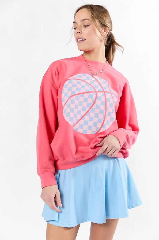 Affordable Women's Attire Dreamy Draping Basketball Checkered Gumdrop Red Graphic Sweatshirt Affordable Women's Attire Dreamy Draping Basketball Checkered Gumdrop Red Graphic Sweatshirt