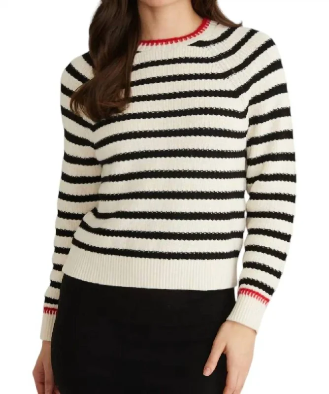 Women's Vacation Attire Casual Weekend Relaxed Style Stripe Textured Saddle Sleeve Pullover Sweater In Sea Salt Multi Women's Vacation Attire Casual Weekend Relaxed Style Stripe Textured Saddle Sleeve Pullover Sweater In Sea Salt Multi