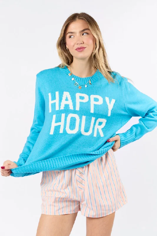 Graceful Cut Happy Hour Blue Oversized Sweater