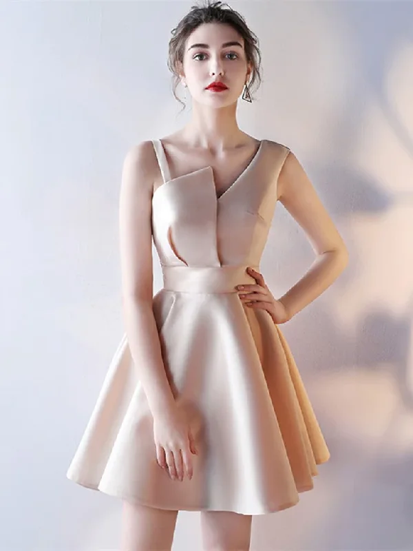 Modern Romance Cute Satin One Shoulder Knee Length Party Dress, A-Line Homecoming Dress gh166