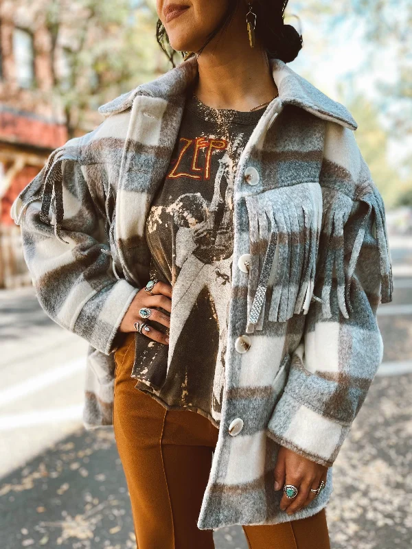 Polished Finish Montana Fringe Plaid Jacket