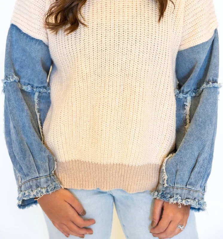 Classic Charm Material Girl Sweater In Ivory/taupe