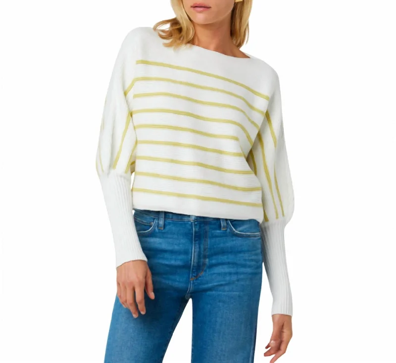 Bold Fashion Karina Stripe Sweater In White/ Lemongrass