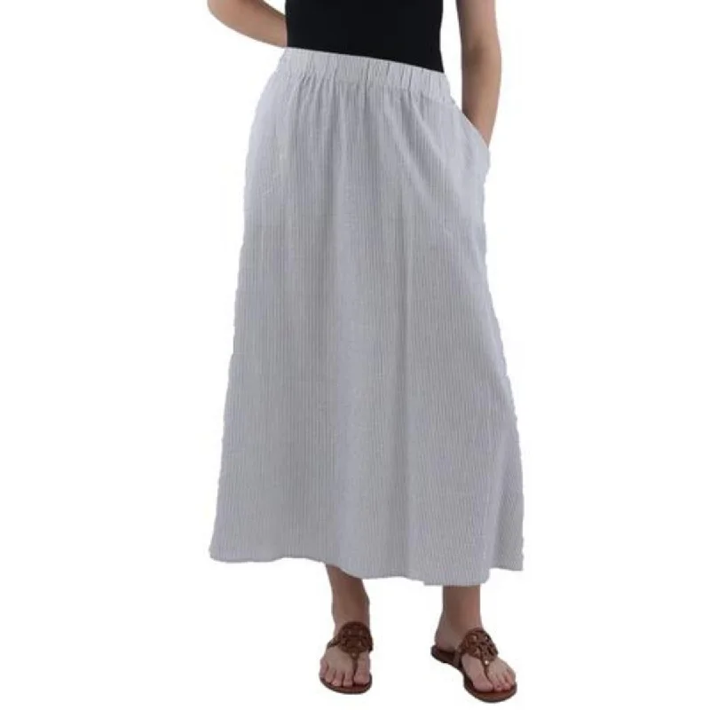 Romantic Detailing Plus Womens Organic Linen Striped Maxi Skirt