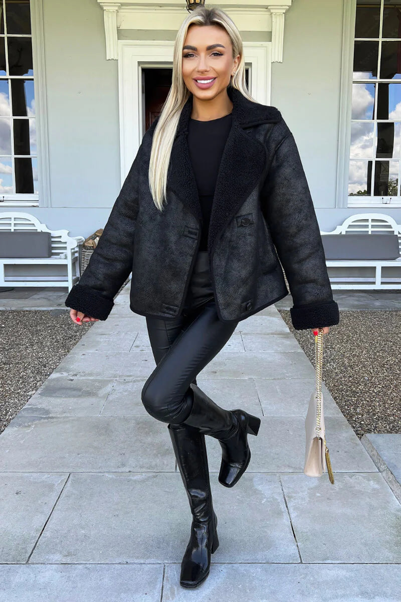 Flash Sales AX Paris Black Faux Shearling Coat