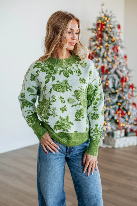 Save Big Freyda Floral Sweater - Avocado