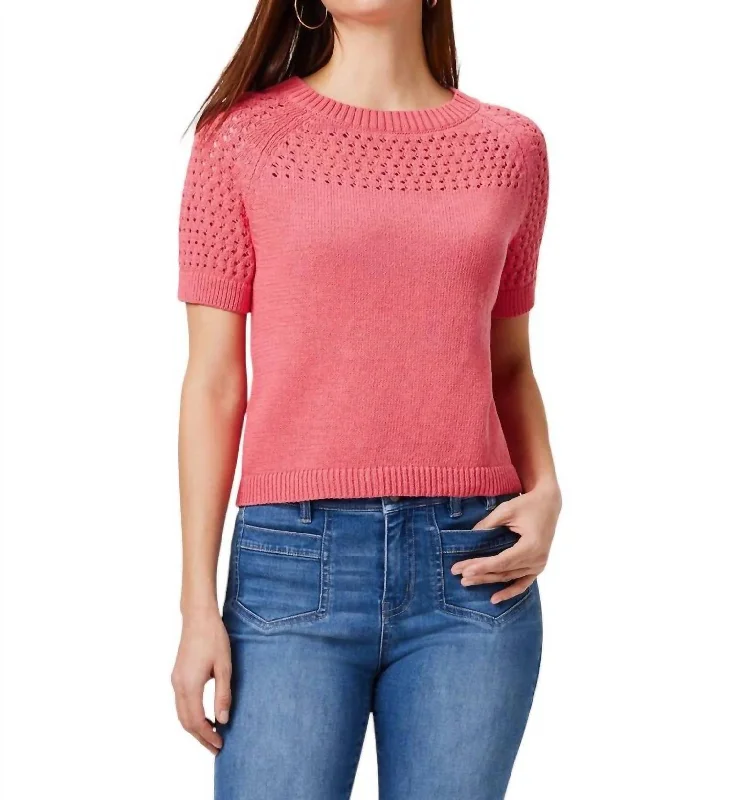 Special Offer For You Placed Crochet Sweater Tee In Coral