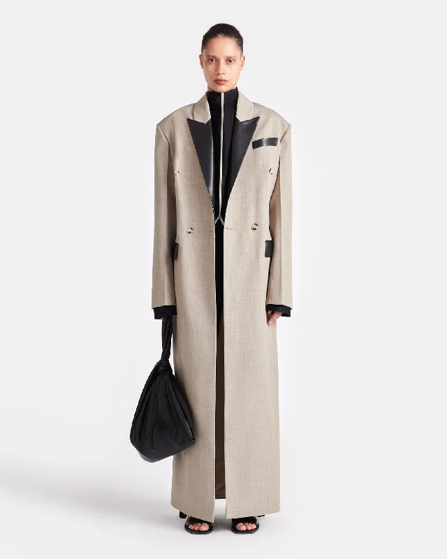 Formal Outfit For Women Budget Saver Ferris - Leather And Twill-Suiting Coat - Taupe/Black Formal Outfit For Women Budget Saver Ferris - Leather And Twill-Suiting Coat - Taupe/Black