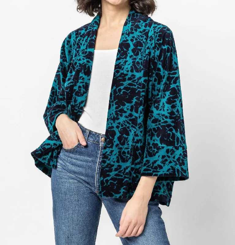 Classic Appeal Tamara Velvet Kimono Jacket In Teal, Navy, And Black