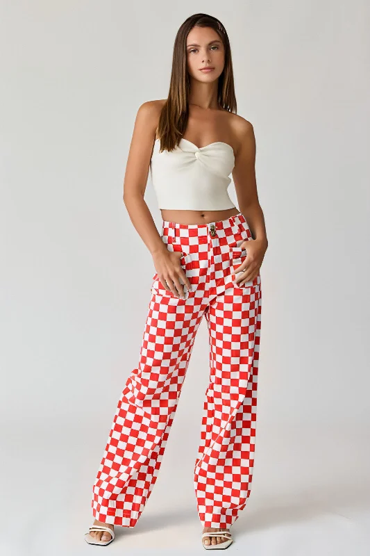 Women's Stylish Vacation Attire Seasonal Style Discounts Bad Reputation Checkered Pants
