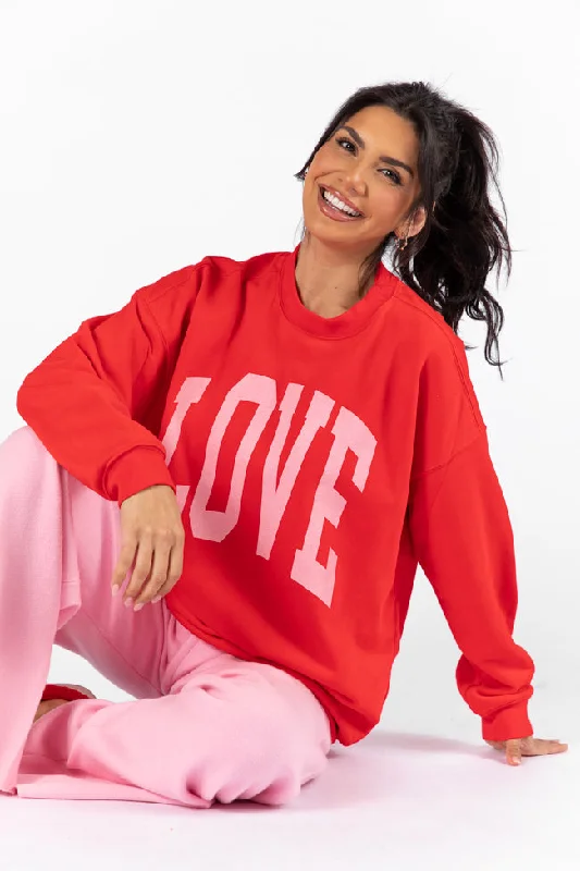 Chic & Cozy Apparel Love Block Red Oversized Graphic Sweatshirt