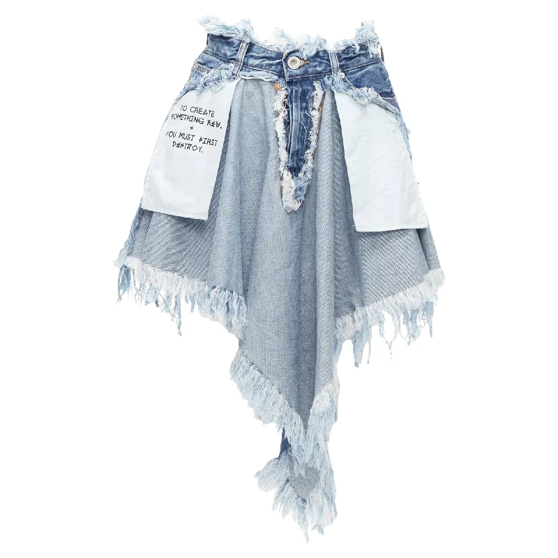 Shop Sale Items Unravel Project Chaos inside out distressed printed denim skirt