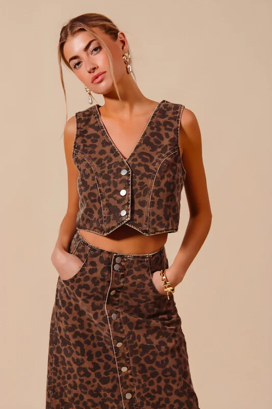 Alluring Design Break Hearts Leopard Denim Vest