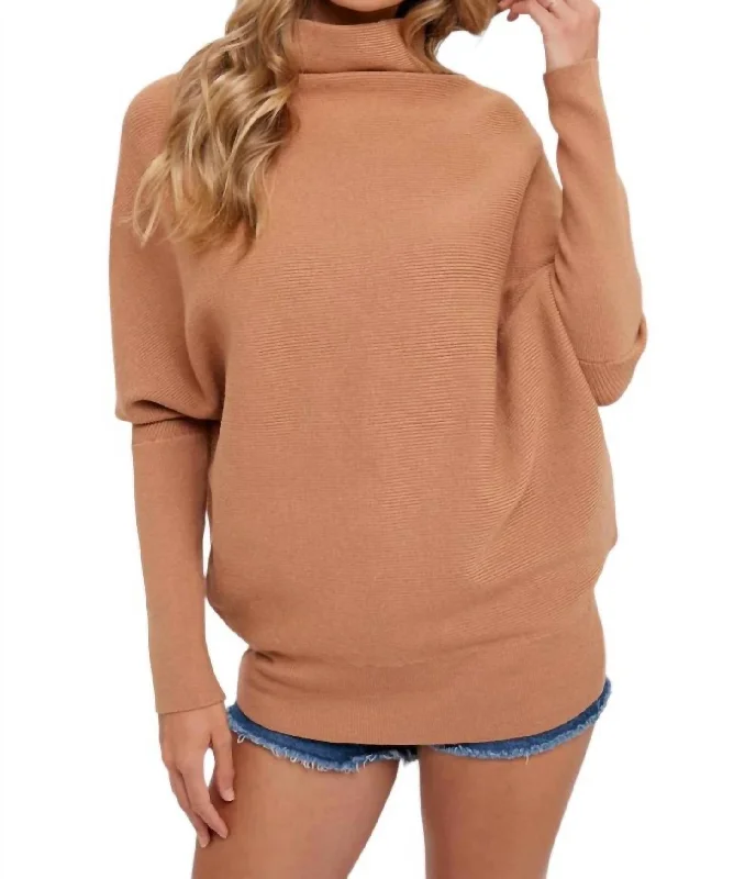 Modern Casual Clothing Slouch Neck Dolman Sweater In Toast