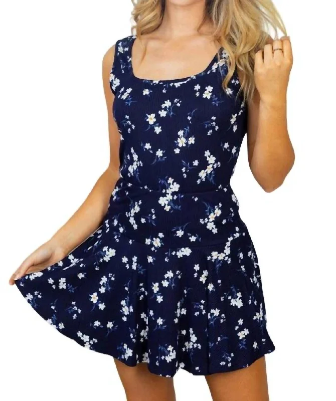 Stupidly Low Prices Two Piece Floral Print Ribbed Knit Set In Navy