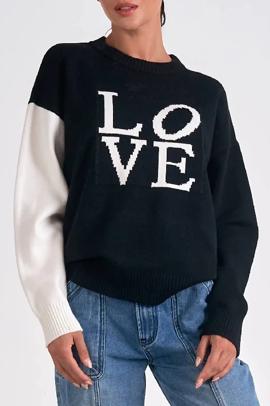 Classic Clothes For Women Fashion Sale Love Pullover Sweater In Black/white