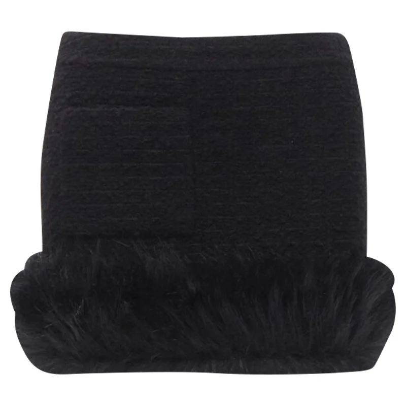 Exquisite Craftsmanship Saint Laurent tweed faux fur trimmed mini skirt