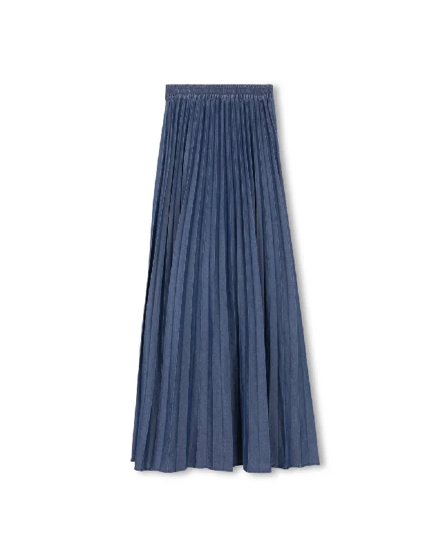 Women's Classic Outfit Mega Sales Denim Pleated Skirt With Drawstring Waist