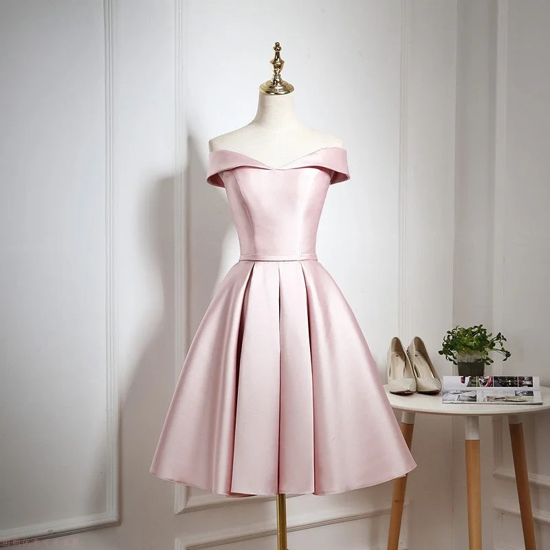 Alluring Design Simple satin short prom dress pink evening dress  8208