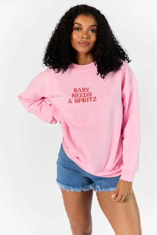 Bold Patterns Baby Needs A Spritz Light Pink Oversized Graphic Sweatshirt