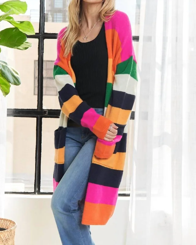 Women's Clothing For Everyday Wear Odd Size Clearance Sale Multi Color Cardigan In Fuschia Pink,orange Women's Clothing For Everyday Wear Odd Size Clearance Sale Multi Color Cardigan In Fuschia Pink,orange