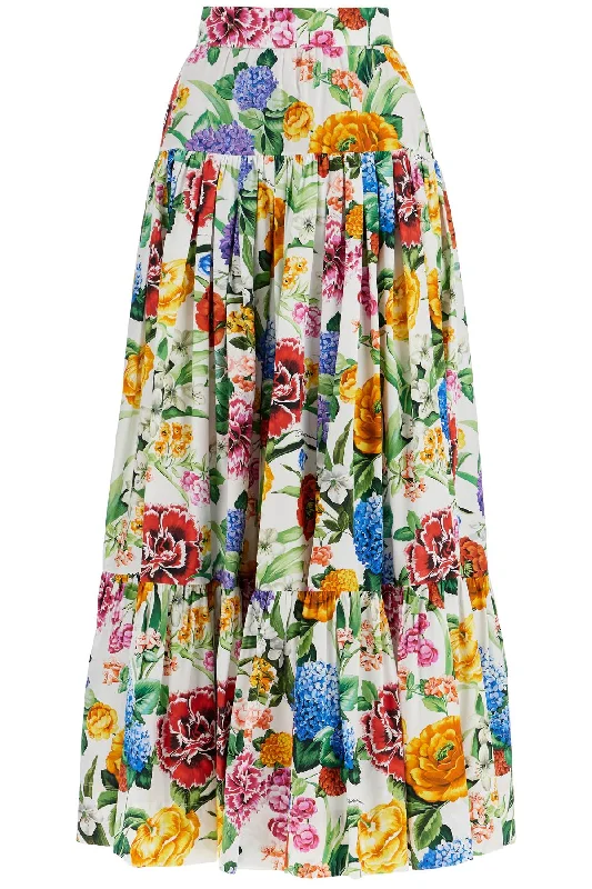 Brand Name Clothing Discount Extravaganza Dolce & Gabbana Women's Maxi Skirt With High Waist In  Cotton Floral For Spring Summer